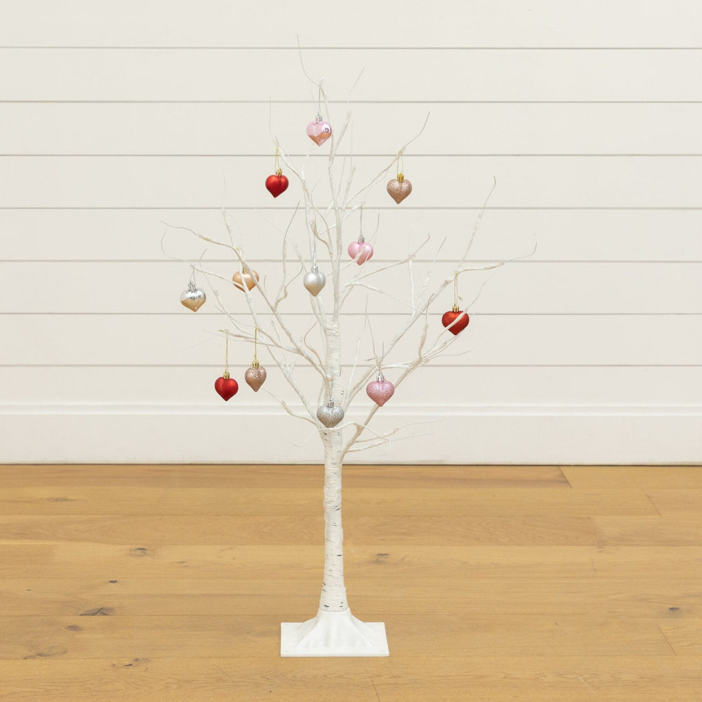 3' Pre-Lit Artificial Valentine's Day Twig Tree with 12 Warm White LED Lights and Heart Ornaments