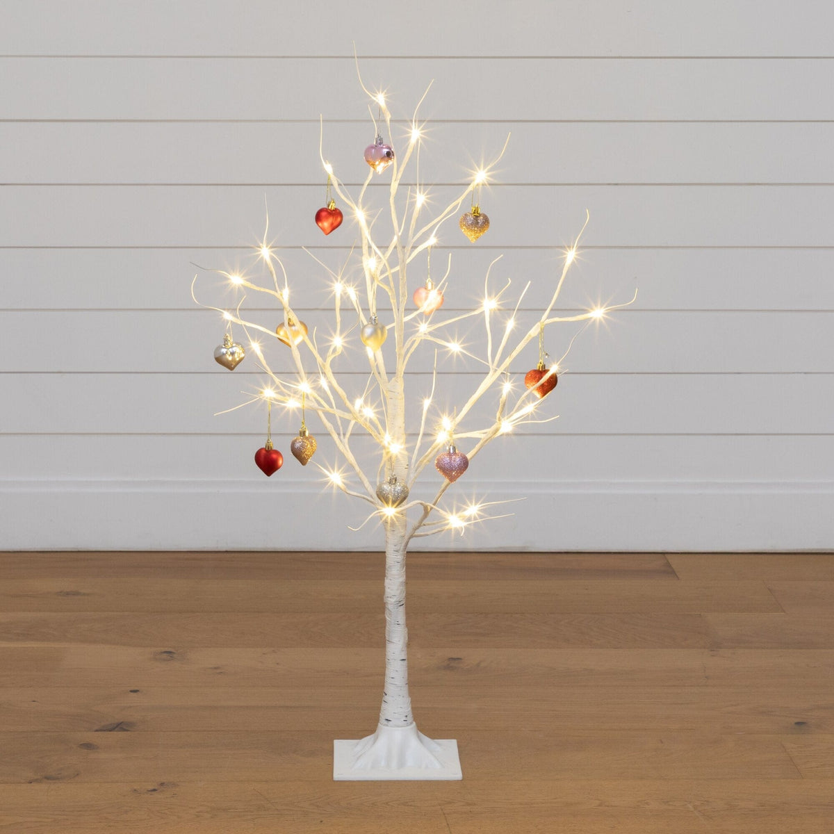 3' Pre-Lit Artificial Valentine's Day Twig Tree with 12 Warm White LED Lights and Heart Ornaments