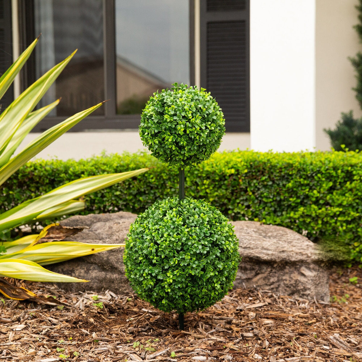 3' UV Resistant Artificial Boxwood Topiary with Integrated Ground Stake (Indoor/Outdoor)