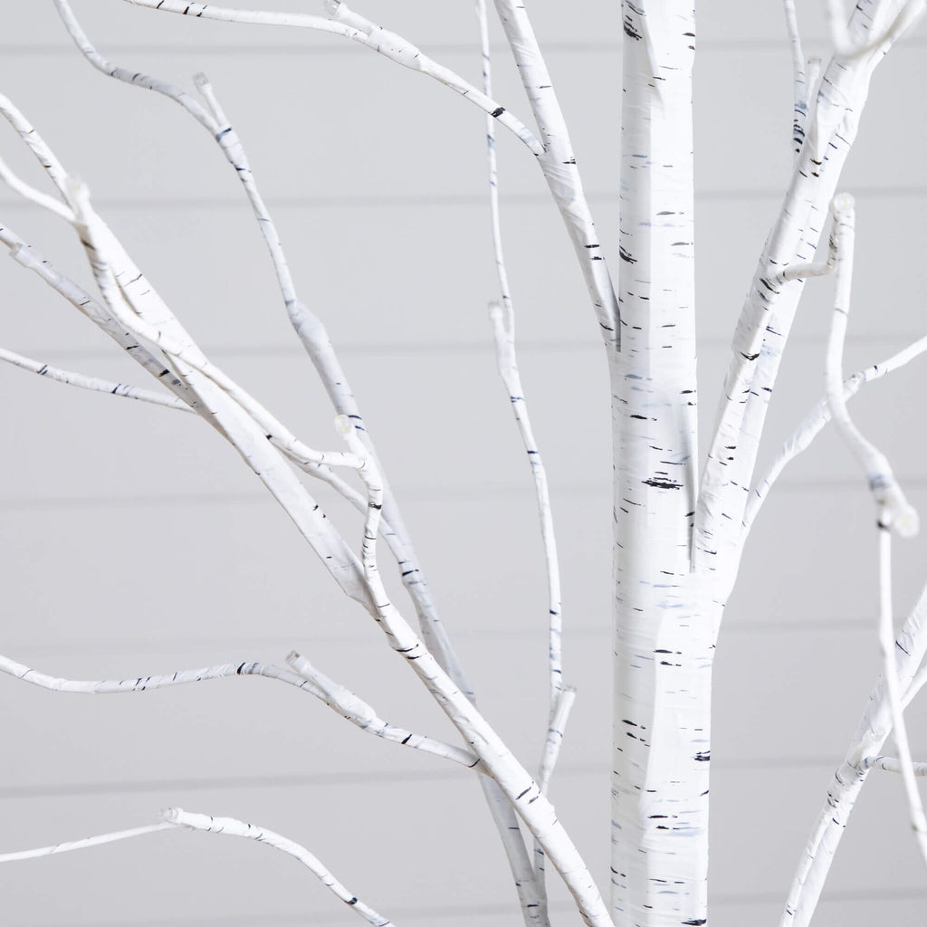 4' 5' 6' Pre-Lit Artificial  White Birch Trees - Set of 3