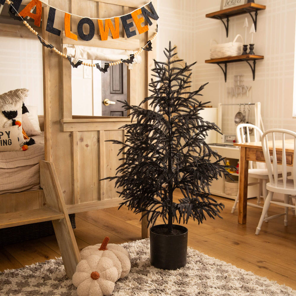 4' Artificial Halloween Real Touch Black Norfolk Pine Christmas Tree with Natural Look