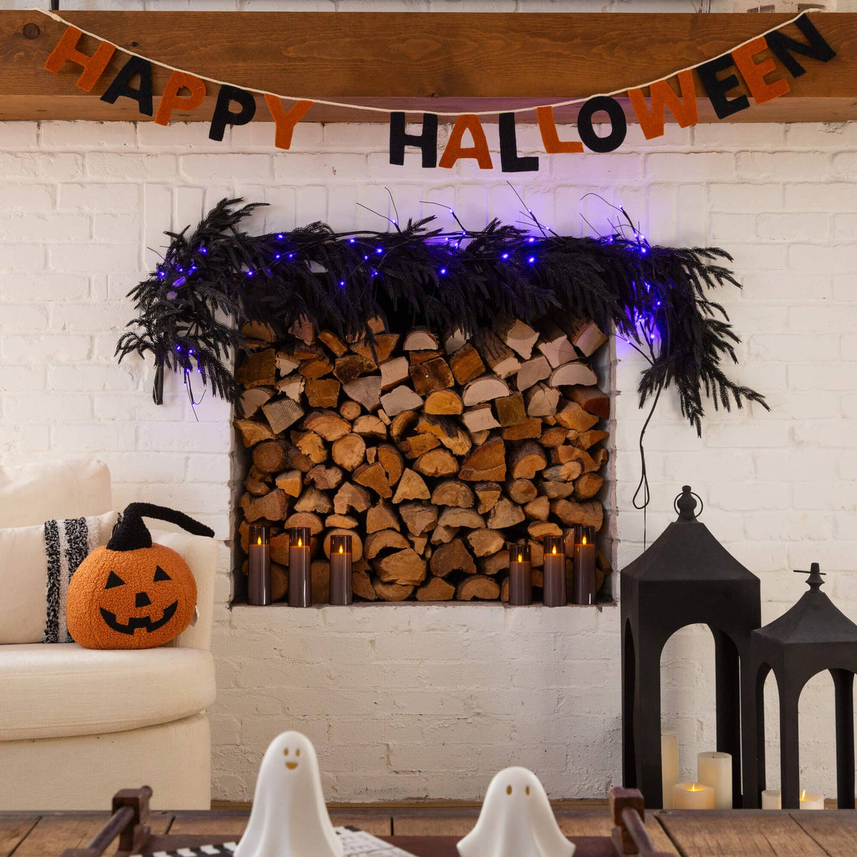 4' Artificial Real Touch Halloween Black Norfolk Island Pine Garland with Natural Look