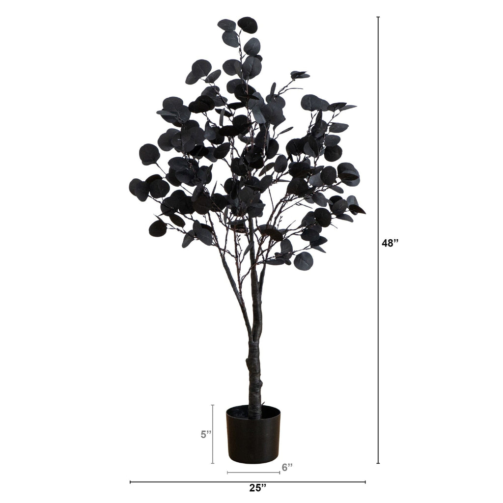4' Pre-Lit Artificial Halloween Black Eucalyptus Tree with 160 Orange & Purple LED Lights