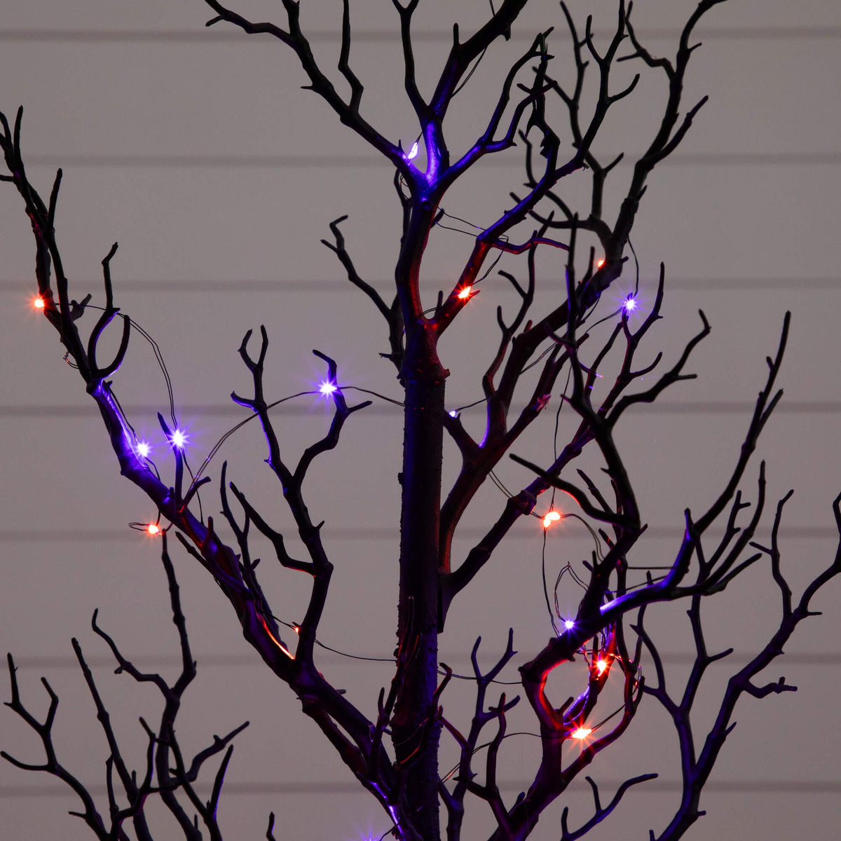 4' Pre-Lit Artificial Halloween Black Spooky Twig Tree with 160 Orange & Purple Copper Wire String LED Lights