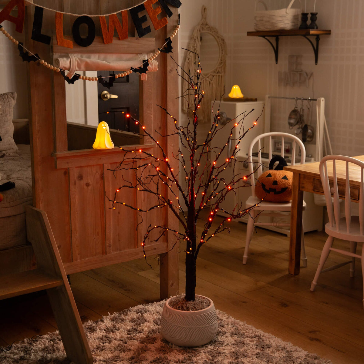 4' Pre-Lit Halloween Black Twig Artificial Tree with 180 Orange & Purple LED Lights