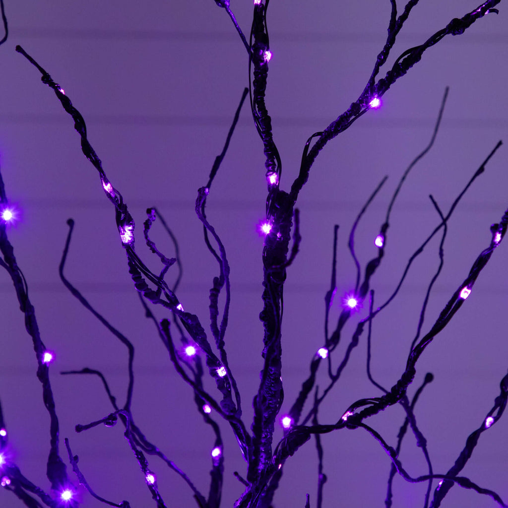 4' Pre-Lit Halloween Black Twig Artificial Tree with 180 Orange & Purple LED Lights