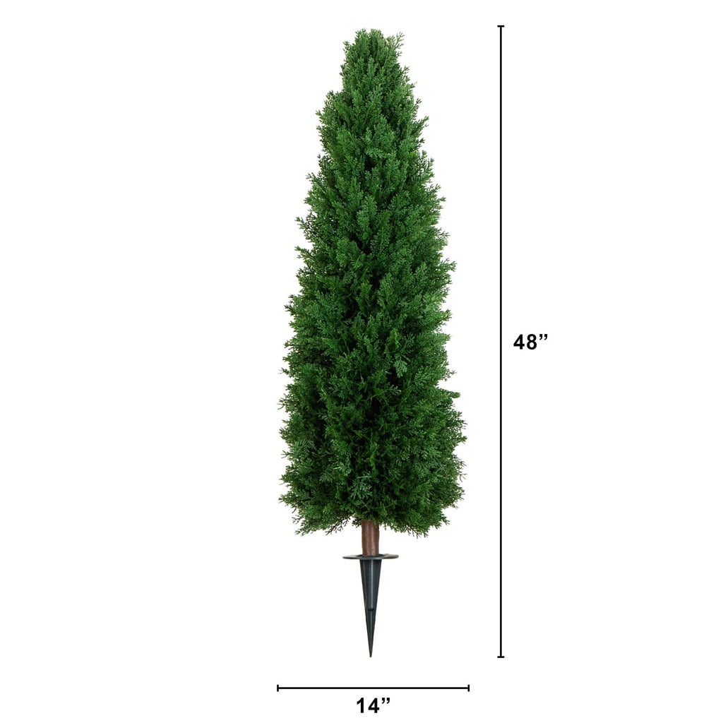 4-ft UV Resistant Artificial Cedar Plant with Integrated Ground Stake (Indoor/Outdoor) - Set of 2
