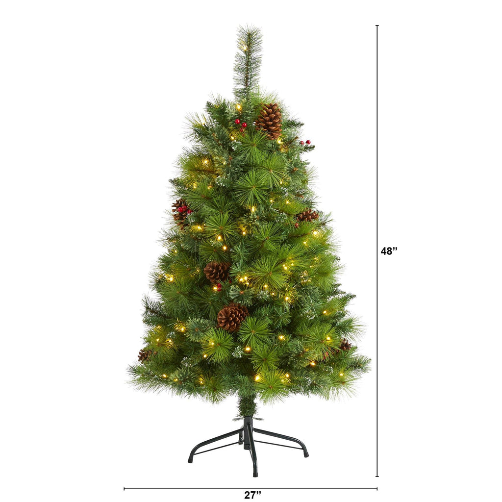 4’ Montana Mixed Pine Artificial Christmas Tree with Pine Cones, Berries and 150 Clear LED Lights