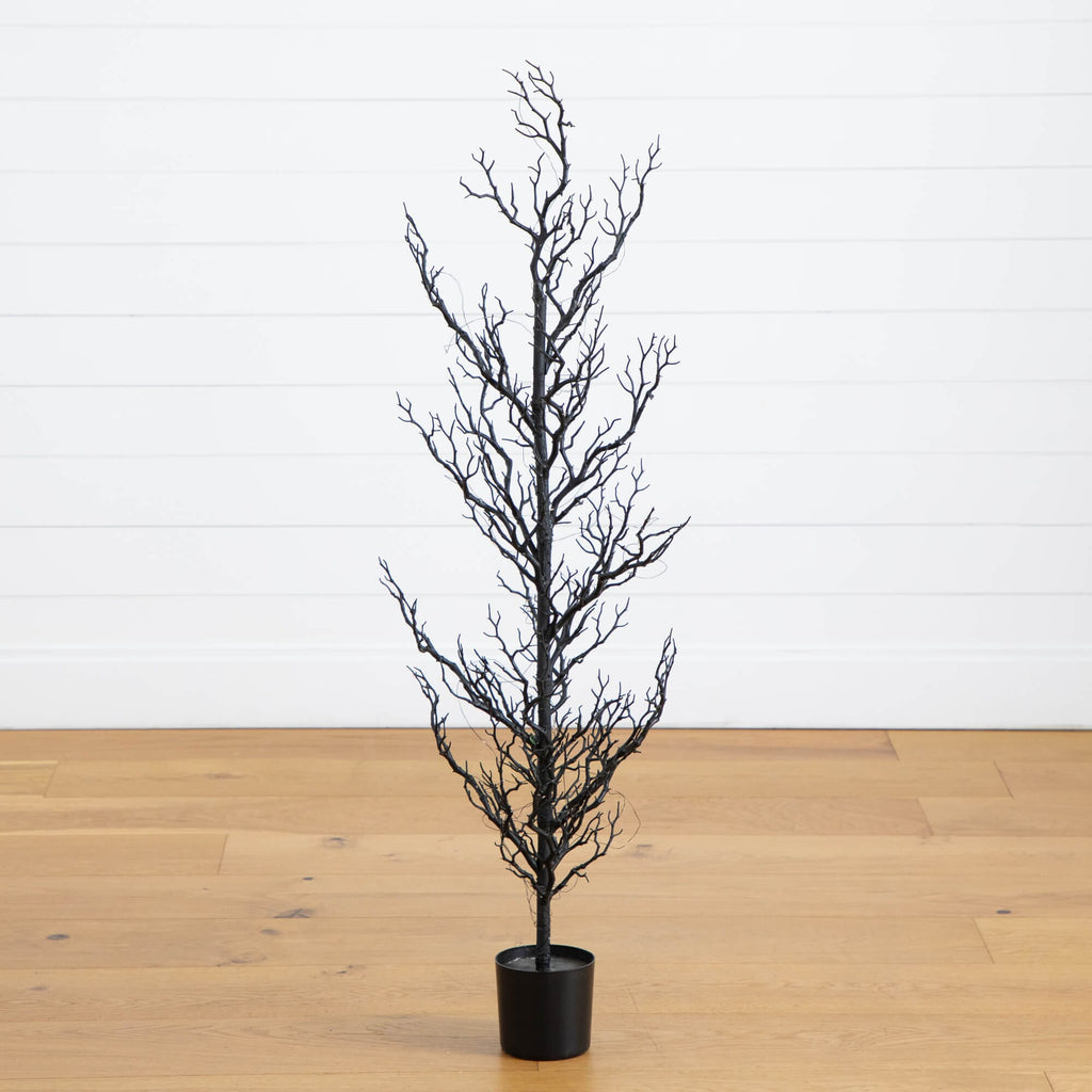 4' Pre-Lit Artificial Halloween Black Spooky Twig Tree with 160 Orange & Purple Copper Wire String LED Lights