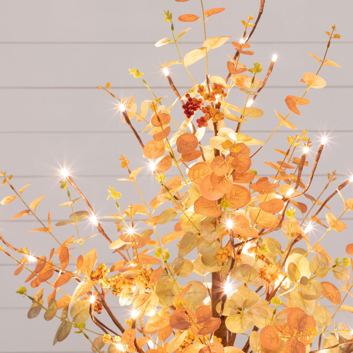 4' Pre-Lit Autumn Eucalyptus Artificial Fall Tree with Berries and 60 LED Lights