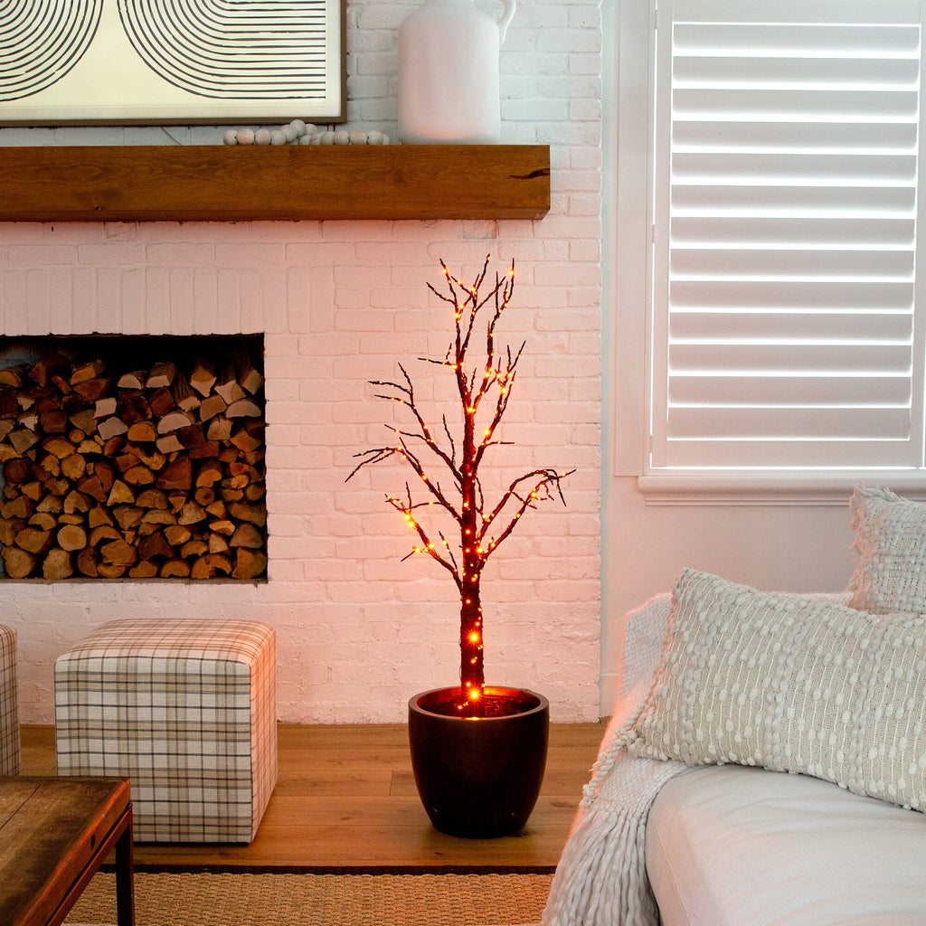 4’ Pre-Lit Artificial Halloween Twig Tree with 240 Orange & Purple LED Lights