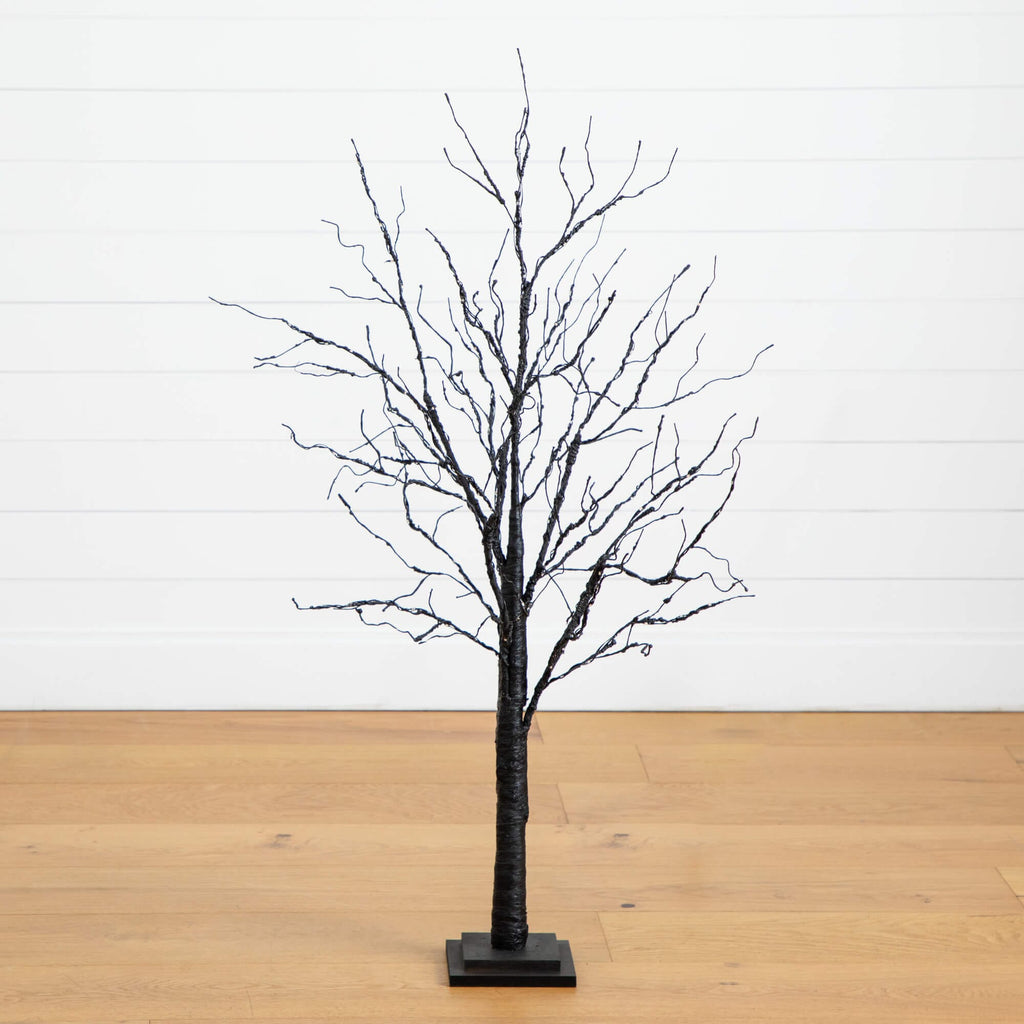 4' Pre-Lit Halloween Black Twig Artificial Tree with 180 Orange & Purple LED Lights