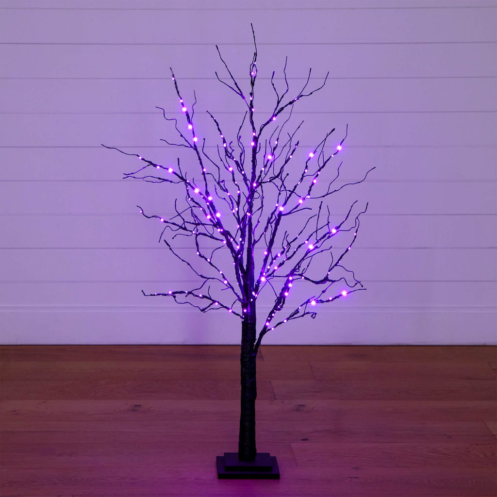 4' Pre-Lit Halloween Black Twig Artificial Tree with 180 Orange & Purple LED Lights