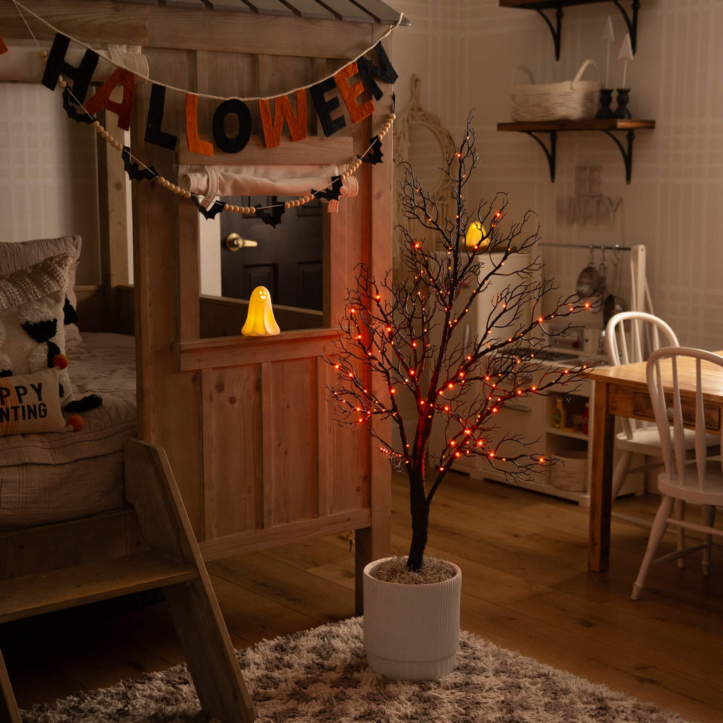 4' Pre-Lit Halloween Minimalist Twig Artificial Fall Tree with 160 Orange & Purple LED Lights