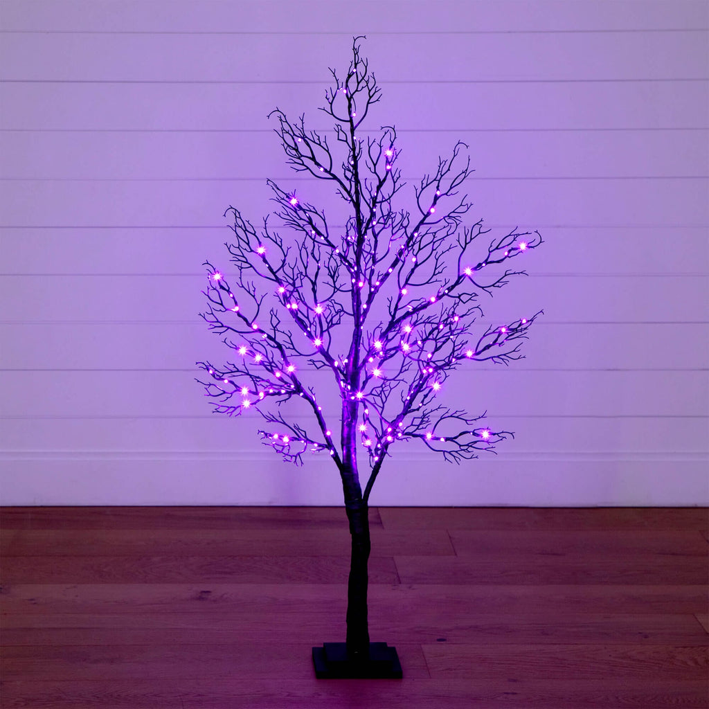4' Pre-Lit Halloween Minimalist Twig Artificial Fall Tree with 160 Orange & Purple LED Lights
