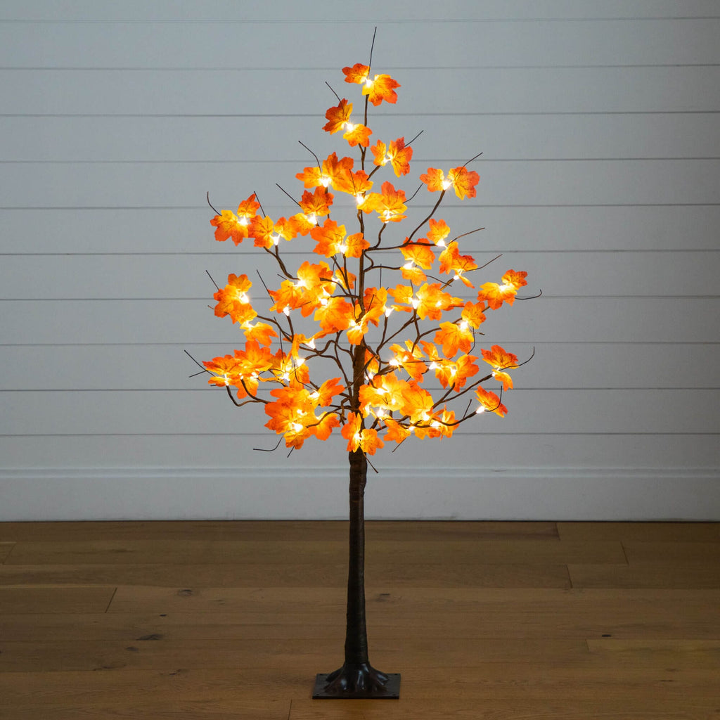 4' Pre-Lit Minimalist Autumn Maple Artificial Fall Tree with 56 Warm White LED Lights