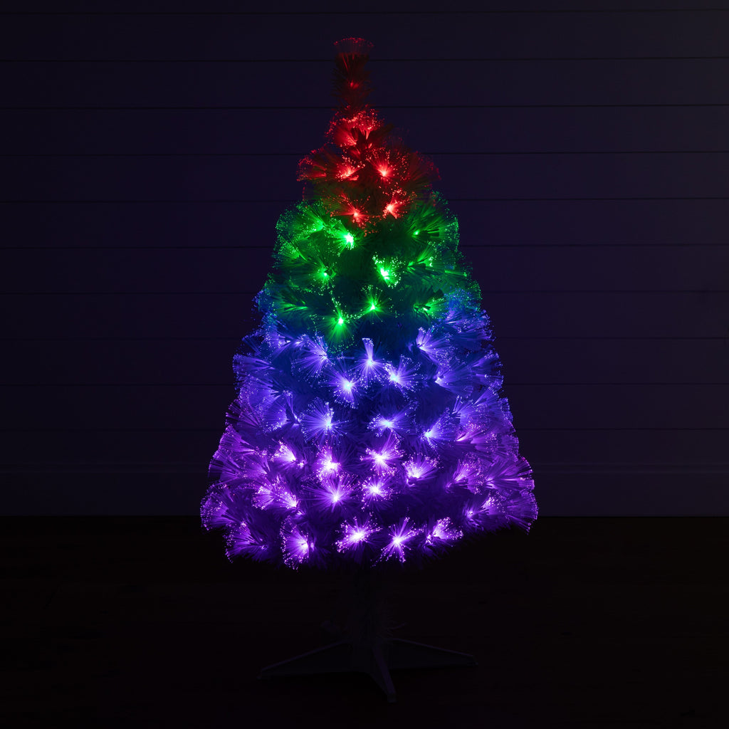 4' White Pre-Lit Fiber Optic Artificial Christmas Tree with 120 Colorful LED and Remote Control Show