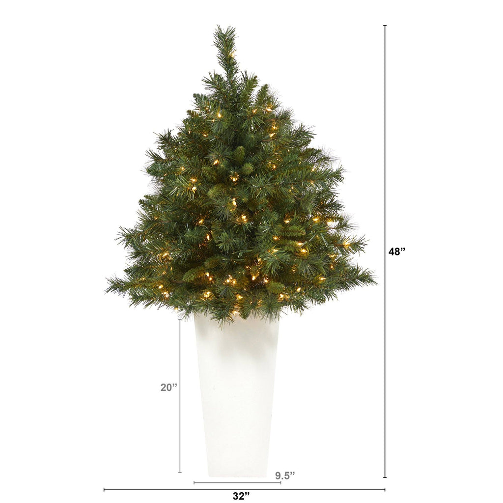 4’ Wyoming Mixed Pine Artificial Christmas Tree with 150 Clear Lights and 270 Bendable Branches in Tower Planter