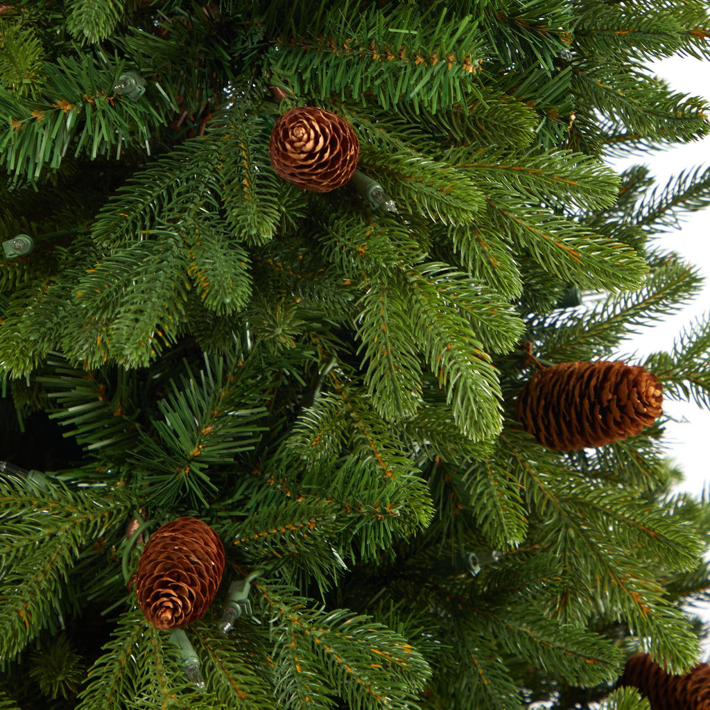 4’ Yukon Mountain Fir Artificial Christmas Tree with 100 Clear Lights, Pine Cones and 386 Bendable Branches in Country White Planter