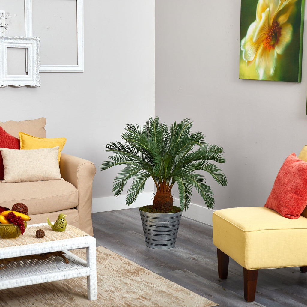 40” Cycas Artificial Tree in Decorative Tin Bucket
