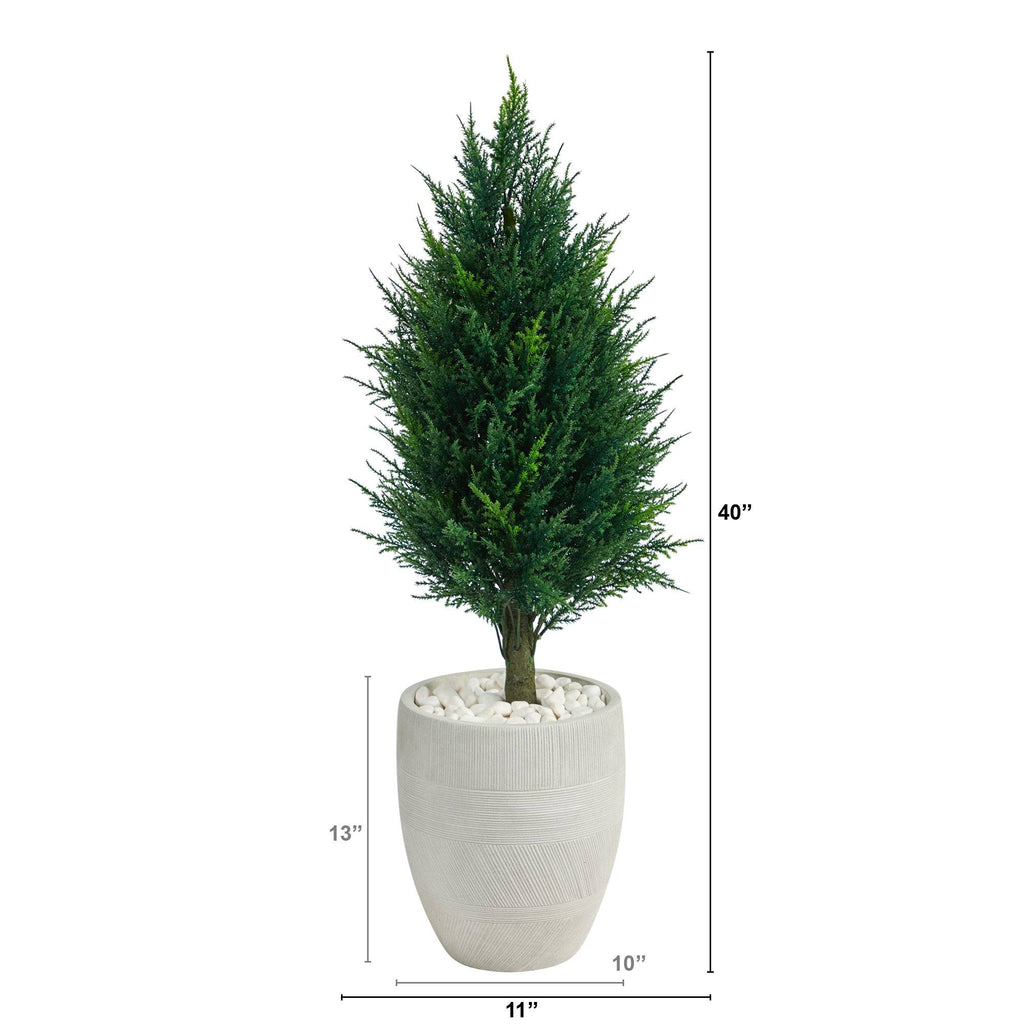 40” Cypress Tower Artificial Tree in White Planter (Indoor/Outdoor)