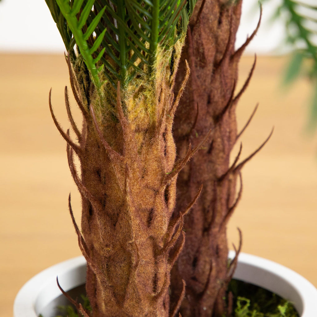 40" UV Resistant Artificial Double Cycas Palm Tree in White Decorative Planter (Indoor/Outdoor)