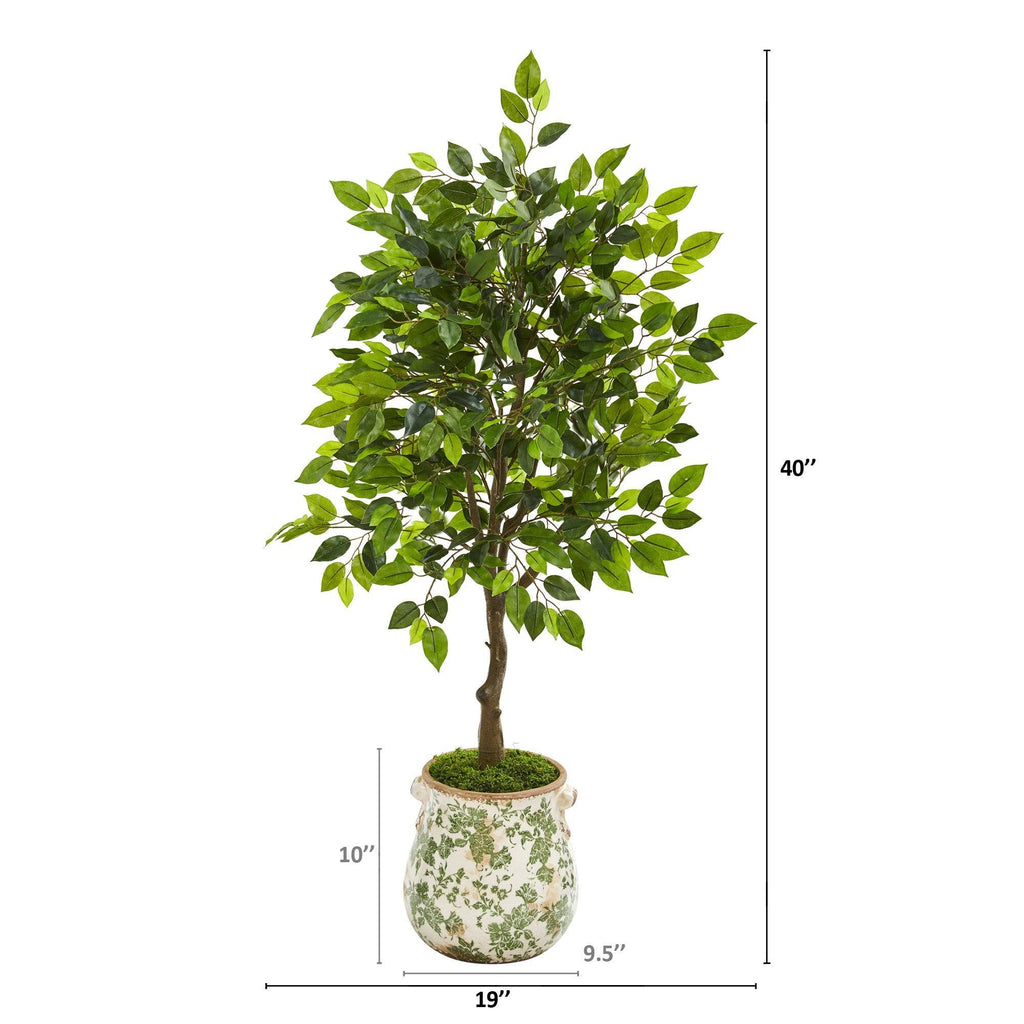 40” Mini Ficus Artificial Tree in Floral Planter