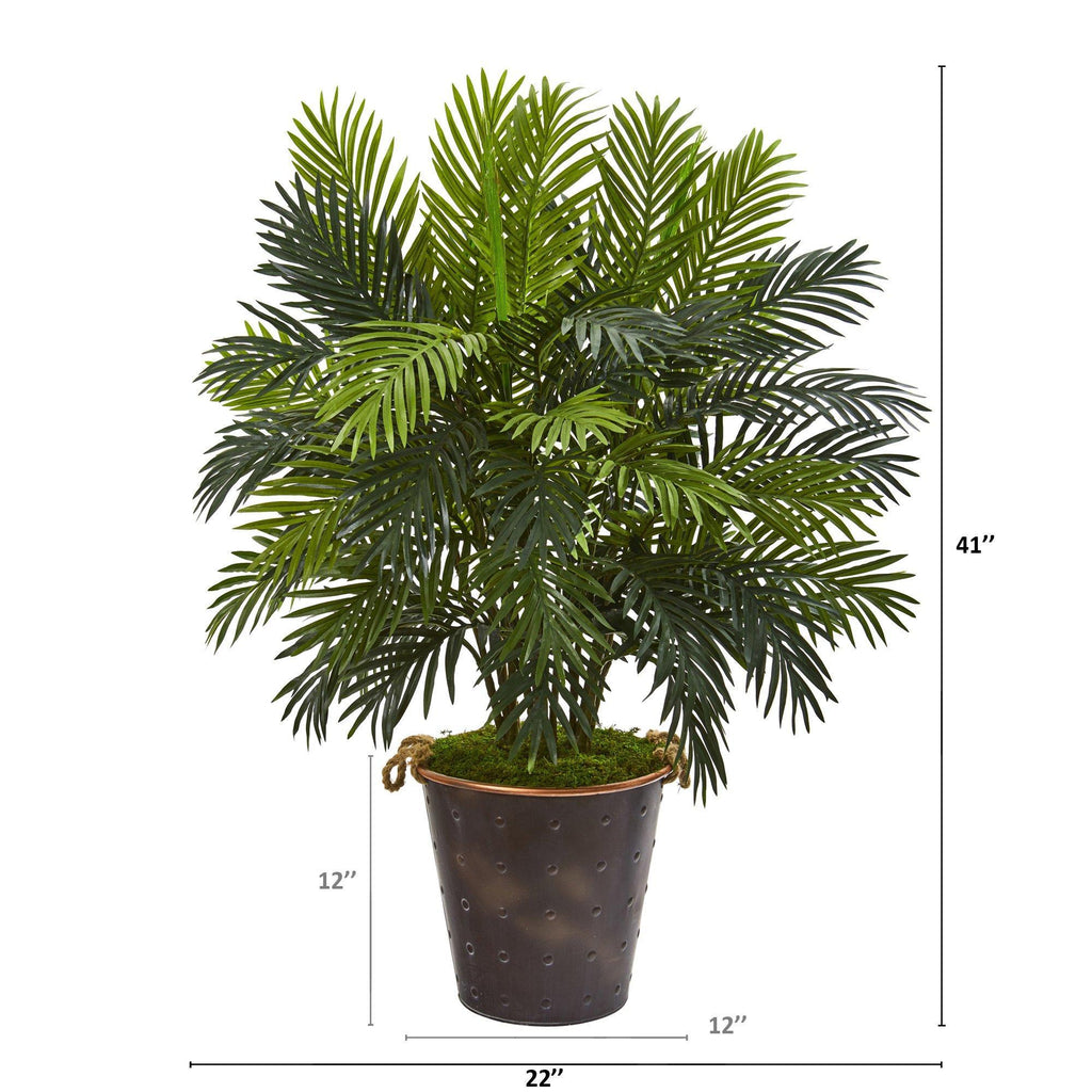 41” Areca Palm Artificial Plant in Decorative Metal Pail with Rope