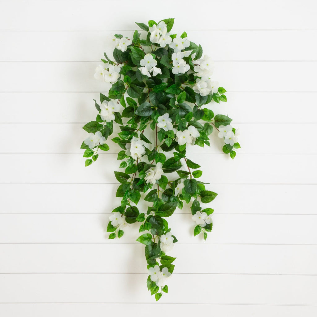 41" UV Resistant Artificial Hydrangea Hanging Plant (Indoor/Outdoor) - Set of 2