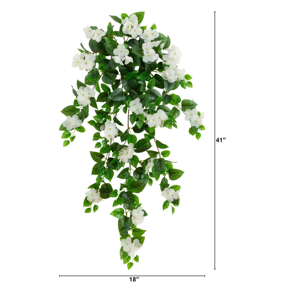 41" UV Resistant Artificial Hydrangea Hanging Plant (Indoor/Outdoor) - Set of 2