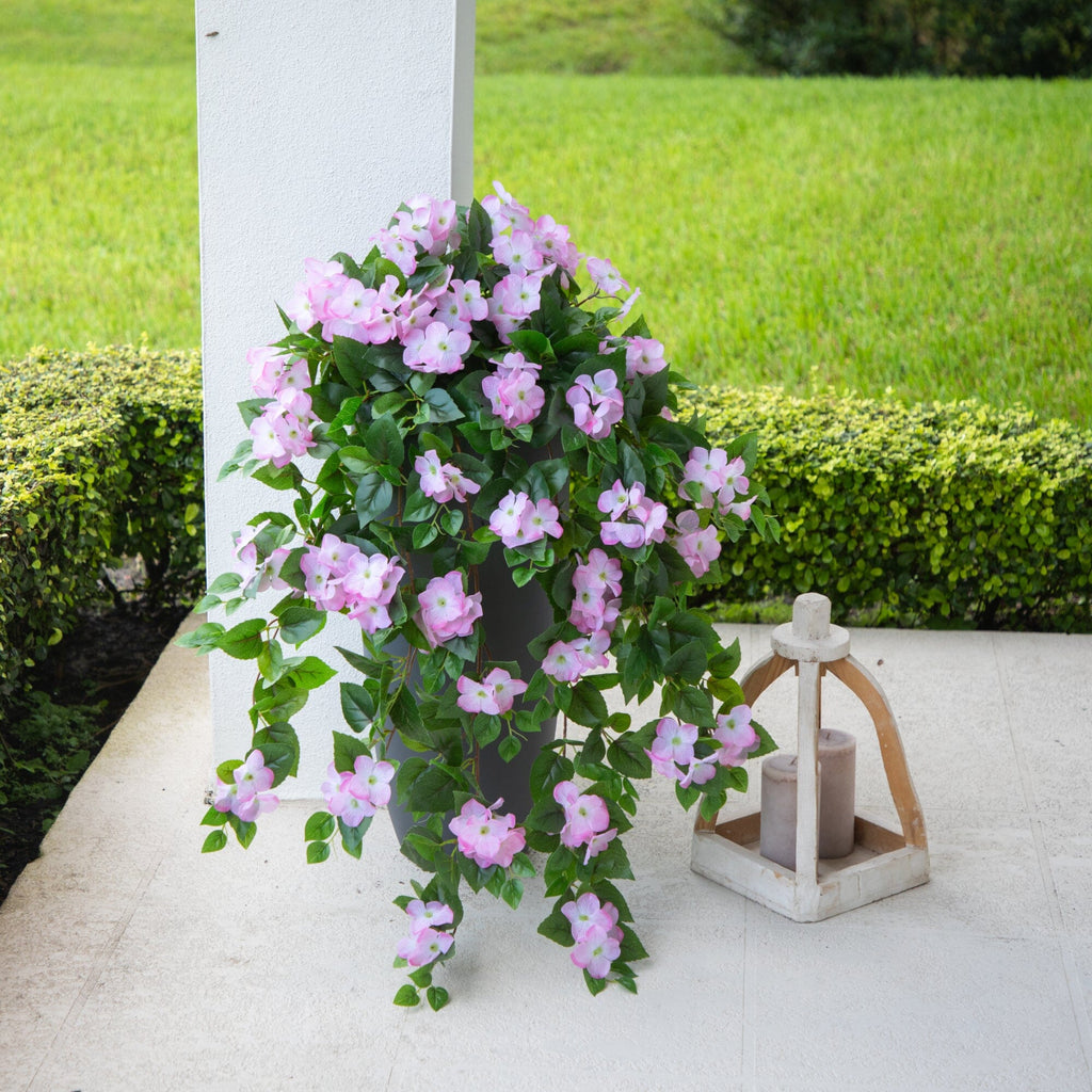 41" UV Resistant Artificial Hydrangea Hanging Plant (Indoor/Outdoor) - Set of 2