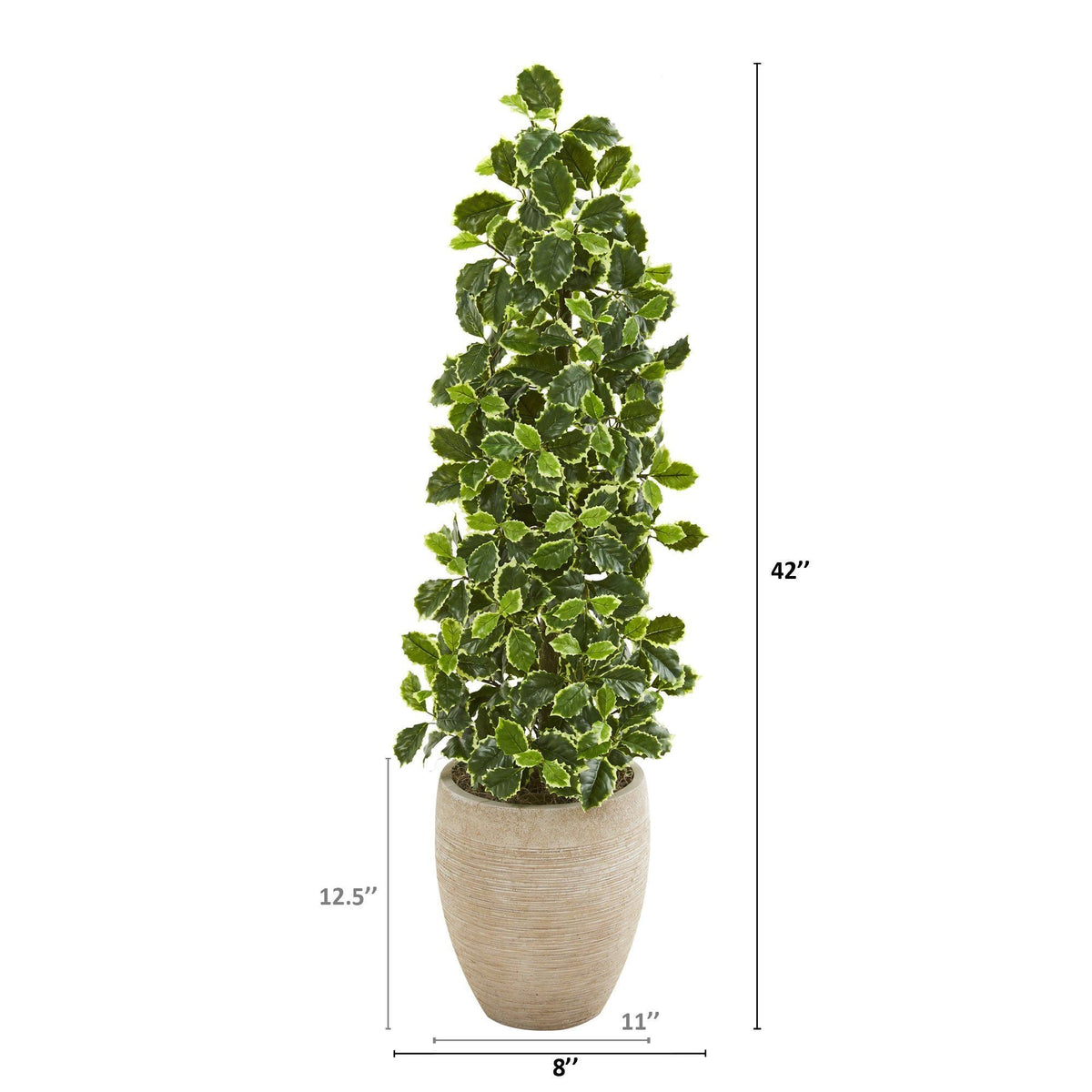 42” Variegated Holly Leaf Artificial Tree in Sand Colored Planter (Real Touch)