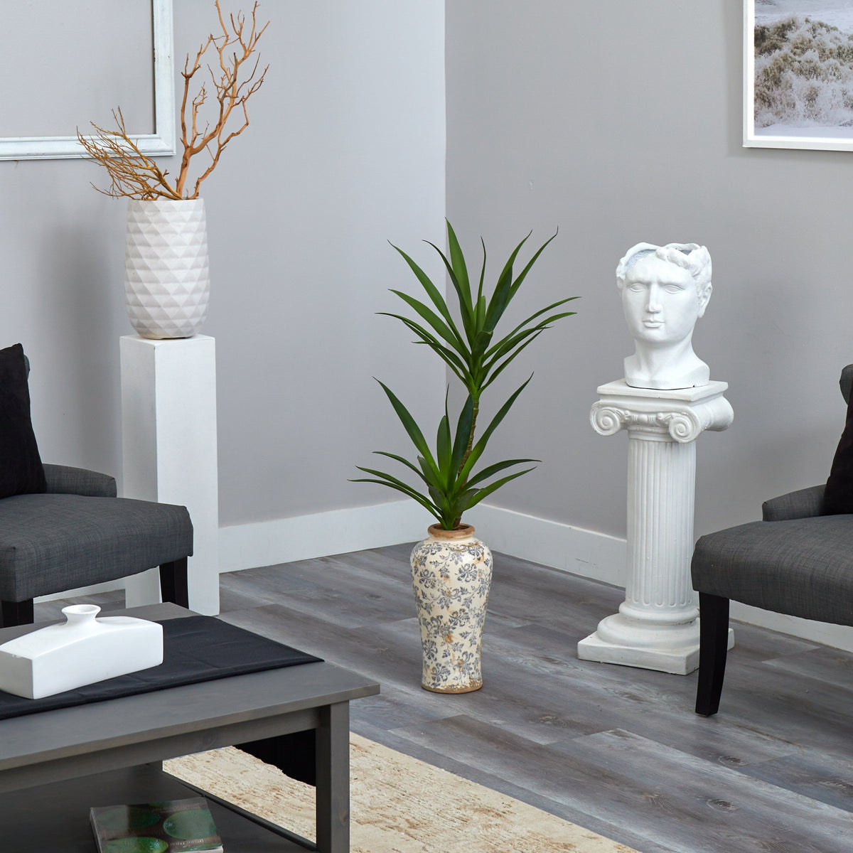 44” Double Yucca Artificial Plant in Designer Planter