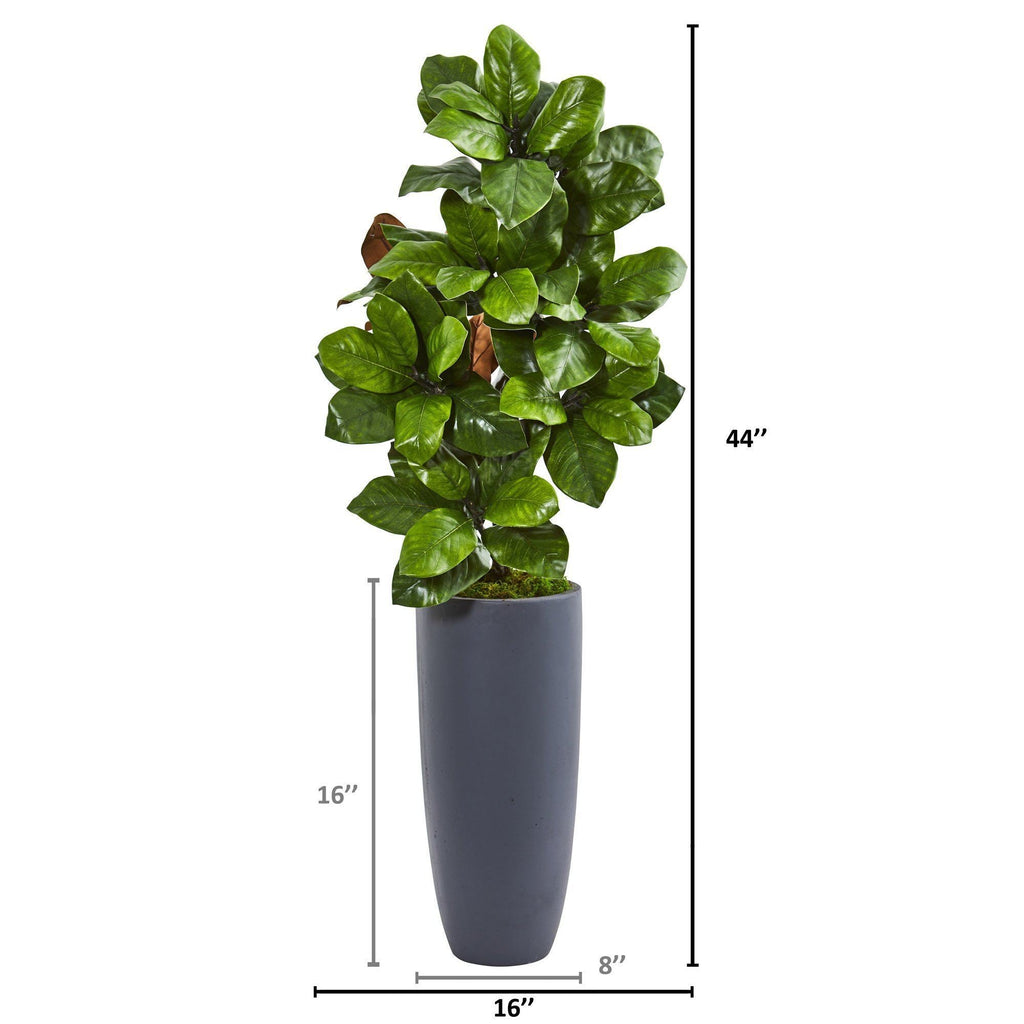 44” Magnolia Leaf Artificial Plant in Gray Planter