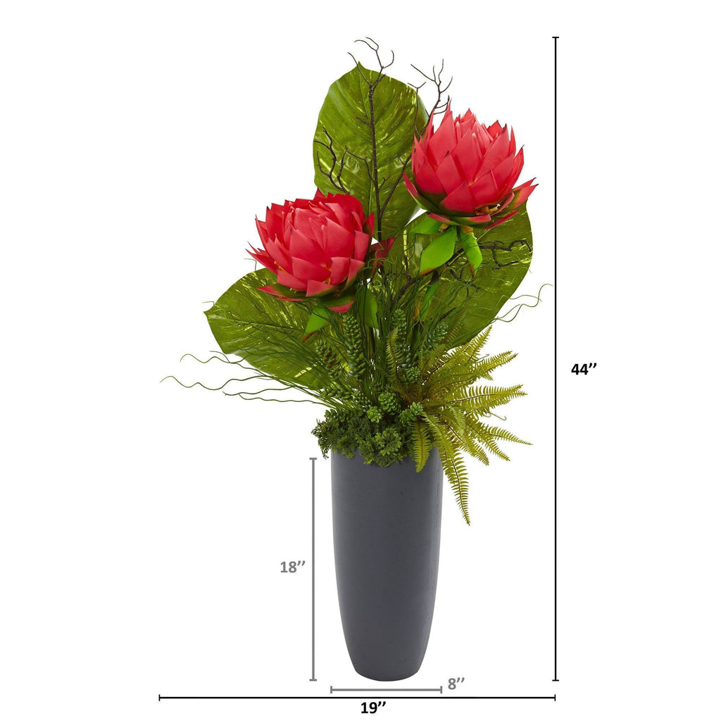 44” Musella, Succulent and Grass Artificial Plant in Gray Planter