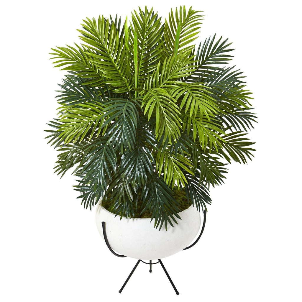 45” Areca Palm Artificial Plant in White Planter with Metal Stand