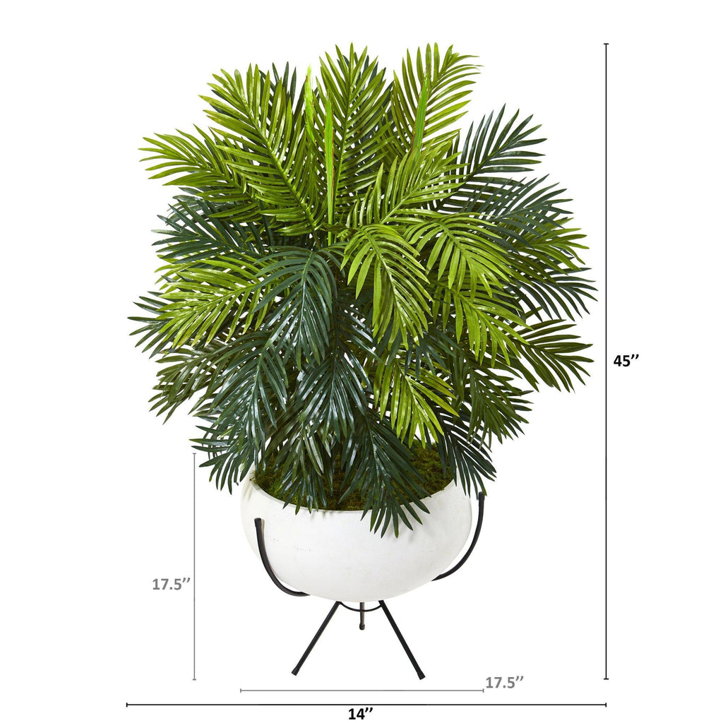 45” Areca Palm Artificial Plant in White Planter with Metal Stand