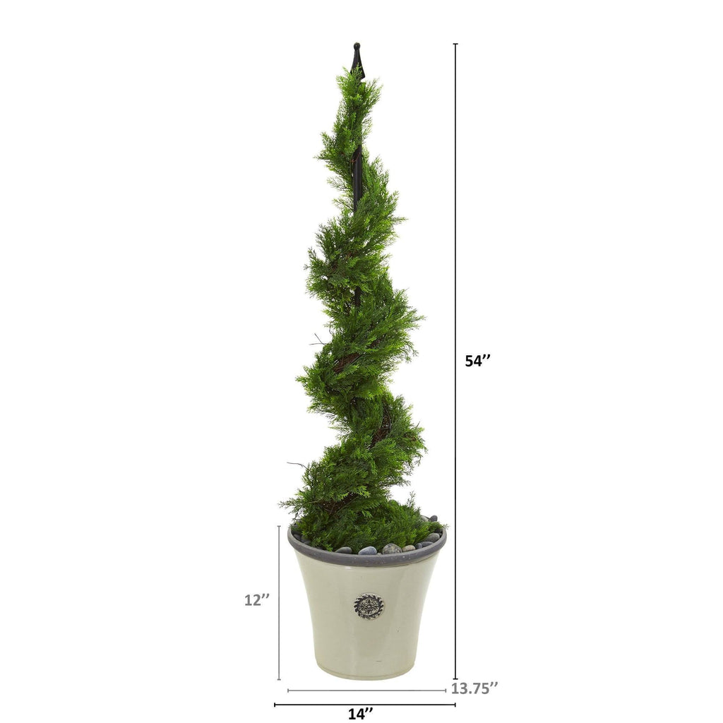 4.5’ Artificial Cypress Spiral Topiary Tree in Decorative Planter