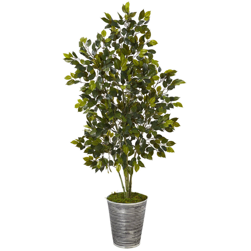 4.5’ Ficus Artificial Tree in Decorative Tin Planter