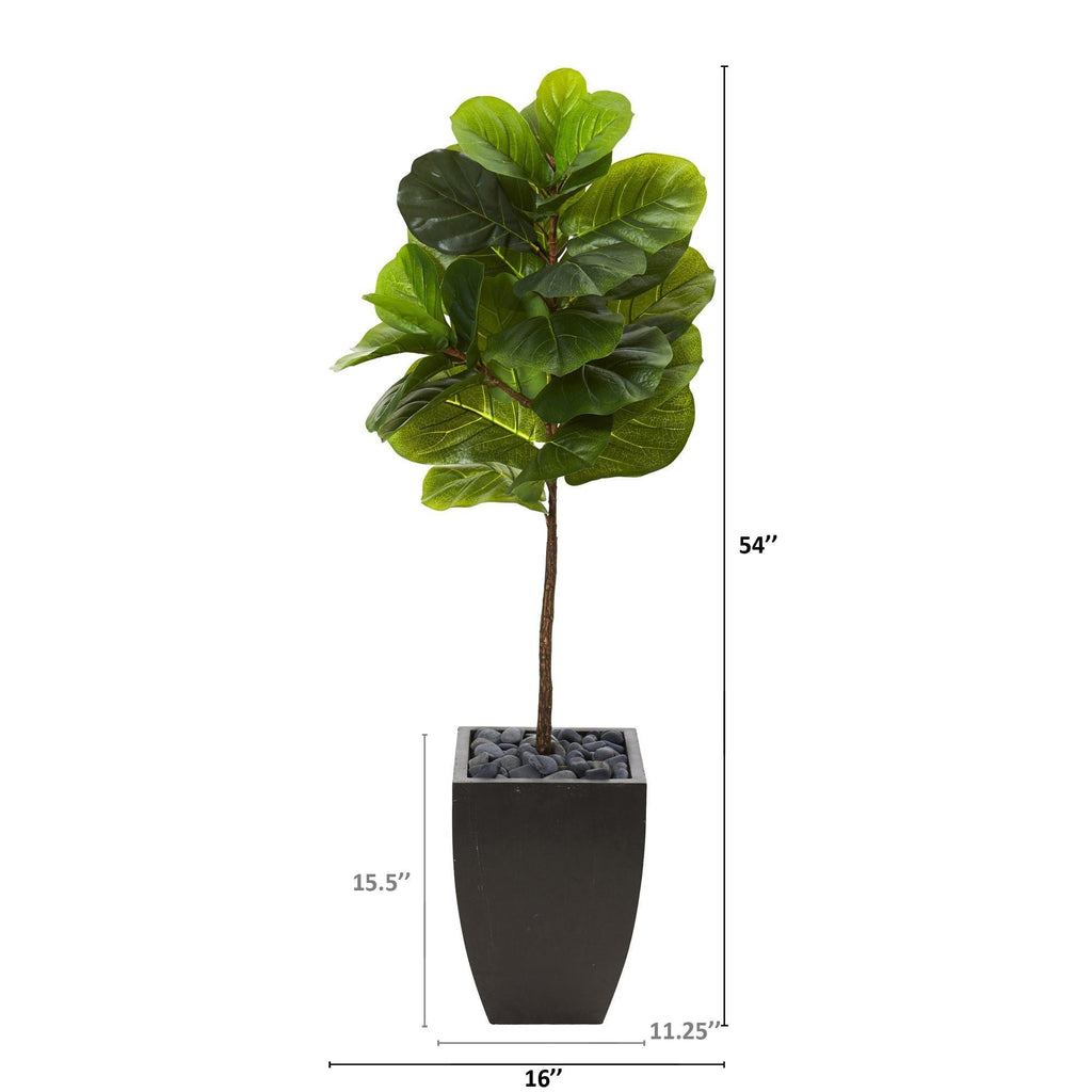 4.5’ Fiddle Leaf Artificial Tree in Black Planter (Real Touch)