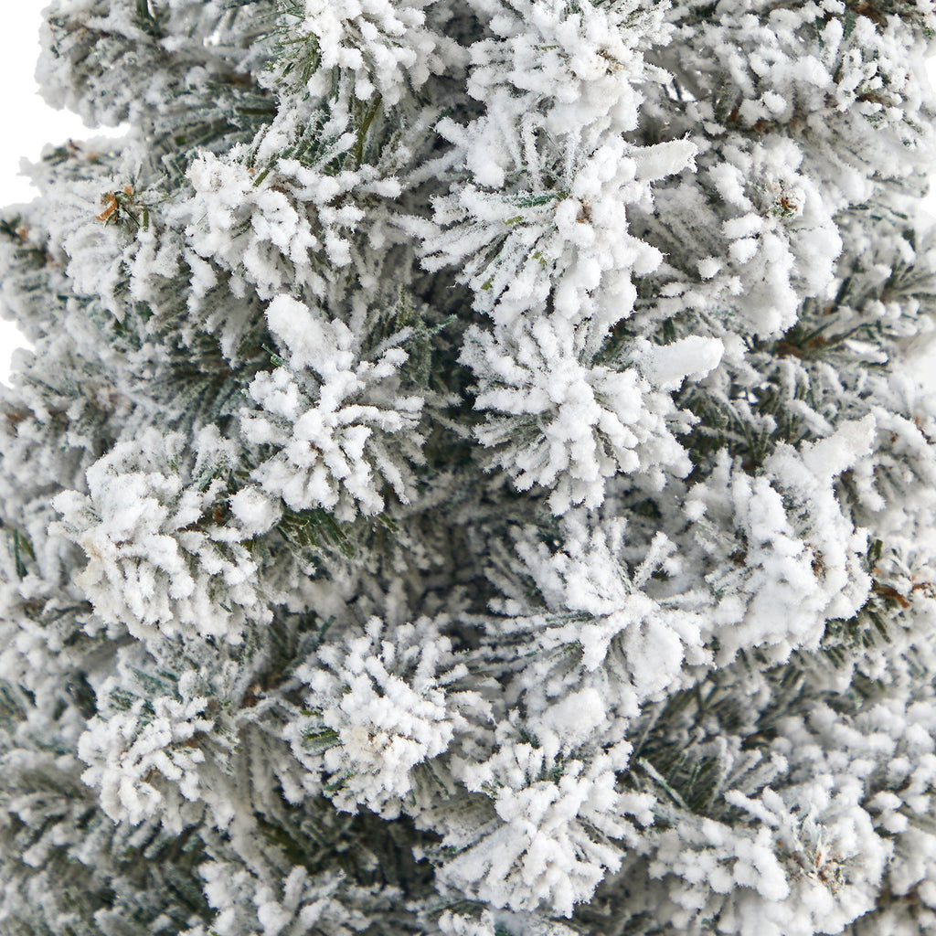 4.5’ Flocked Pencil Artificial Christmas Tree with 100 Clear Lights and 216 Bendable Branches in Sand Colored Urn