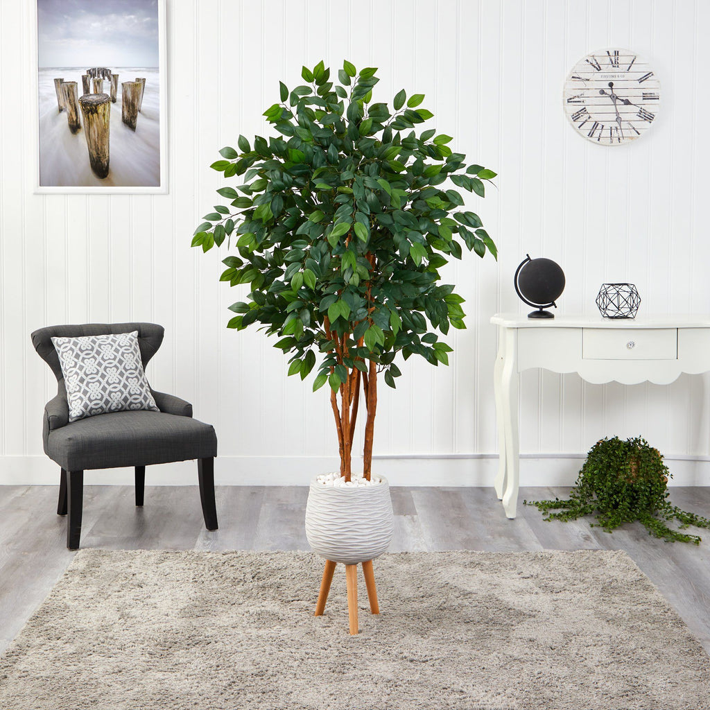 4.5’ Sakaki Artificial Tree in White Planter with Stand