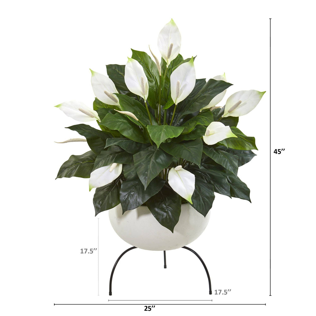 45” Spathiphyllum Artificial Plant in White Planter with Metal Stand
