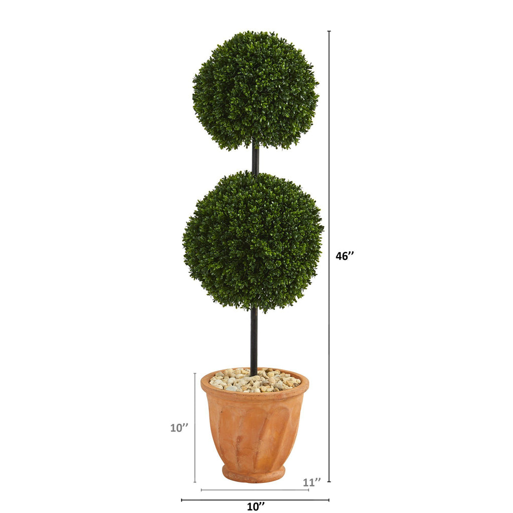 46” Boxwood Double Ball Artificial Topiary Tree in Terra-Cotta Planter (Indoor/Outdoor)