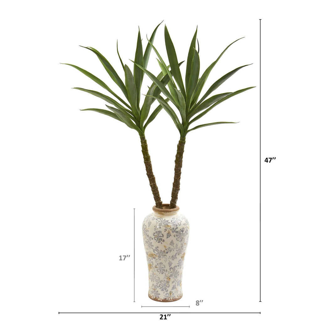47” Double Yucca Artificial Plant in Designer Planter