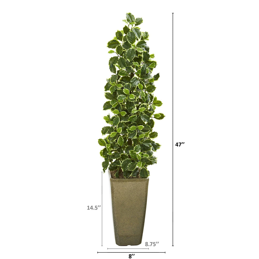 47” Variegated Holly Leaf Artificial Tree in Green Planter (Real Touch)