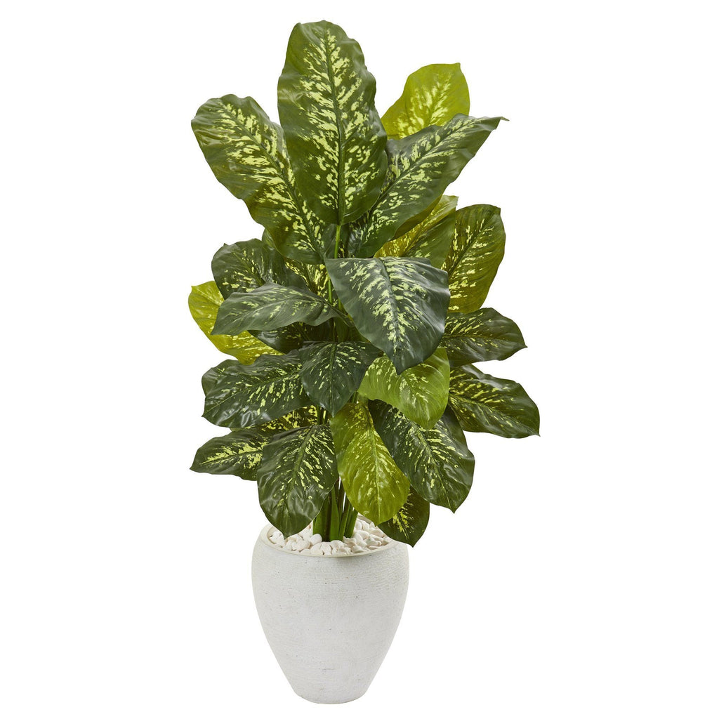 48” Dieffenbachia Artificial Plant in White Planter (Real Touch)