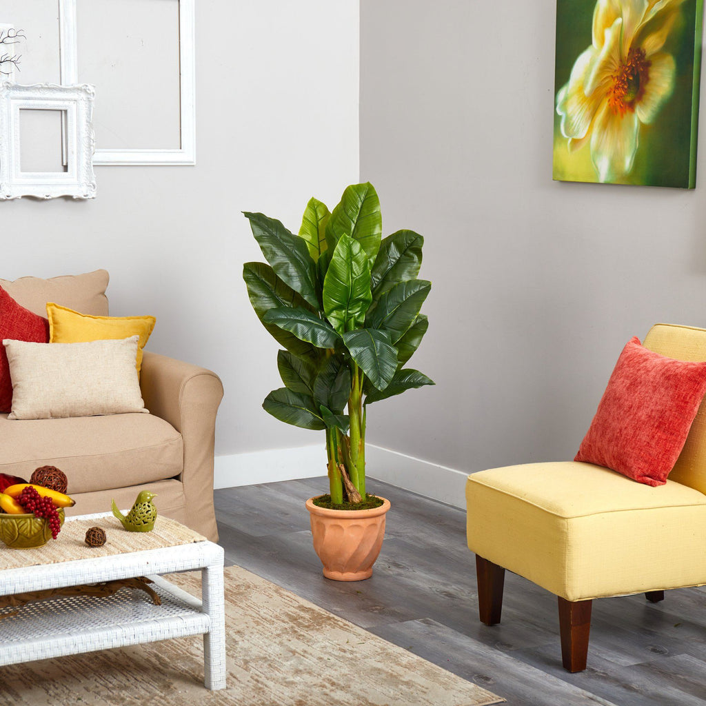 49” Triple Stalk Artificial Banana Tree in Terra-Cotta Planter (Real Touch)