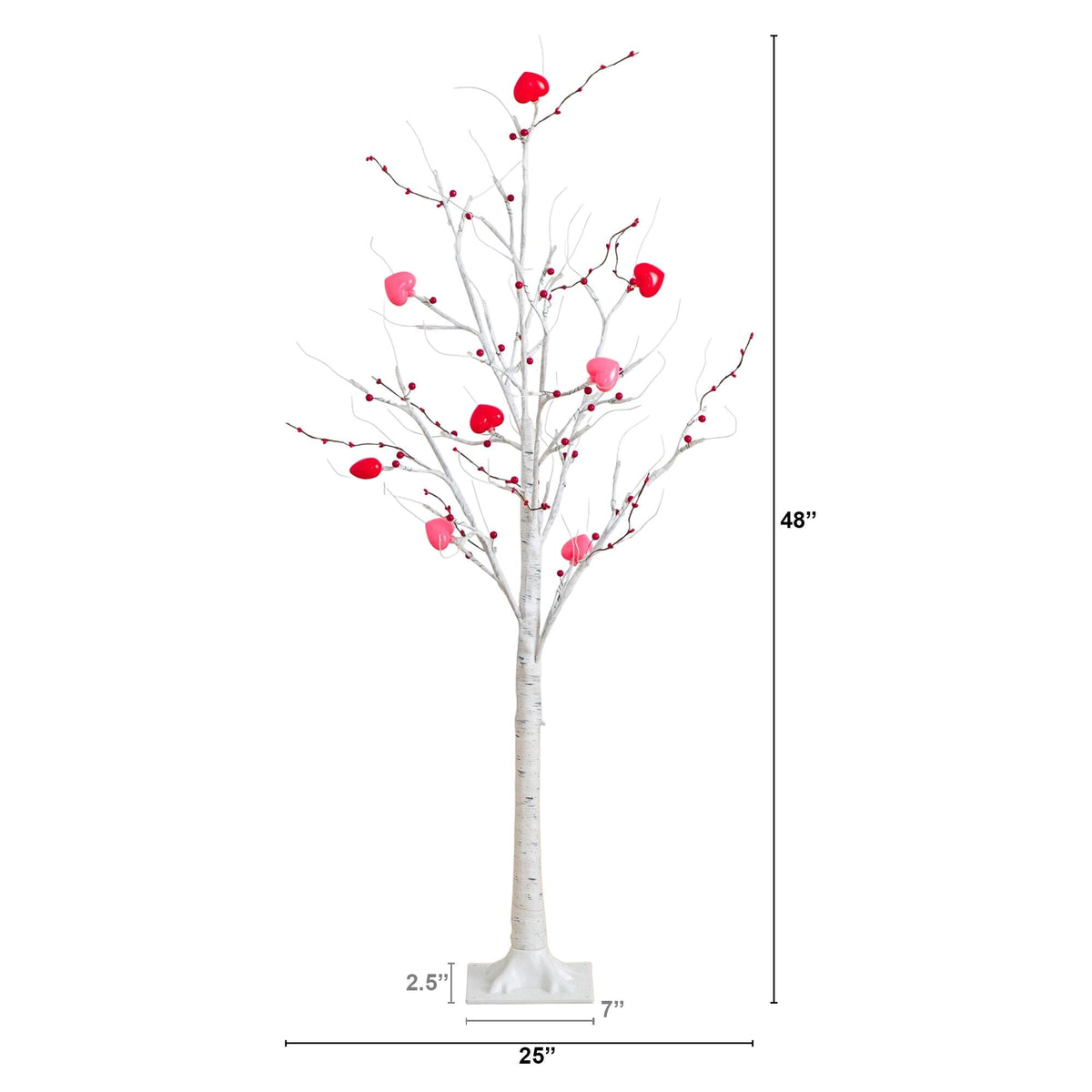 4' Pre-Lit Artificial Valentine's Day Twig Tree with 48 Heart Shaped LED Lights and Red Berries
