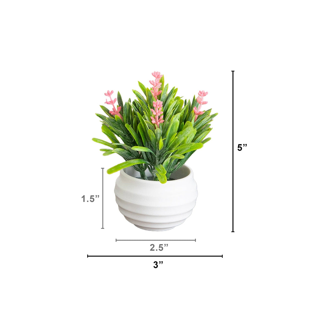 5" Artificial Mini Flowering Lavender Arrangement in White Decorative Oval Planter - Set of 4